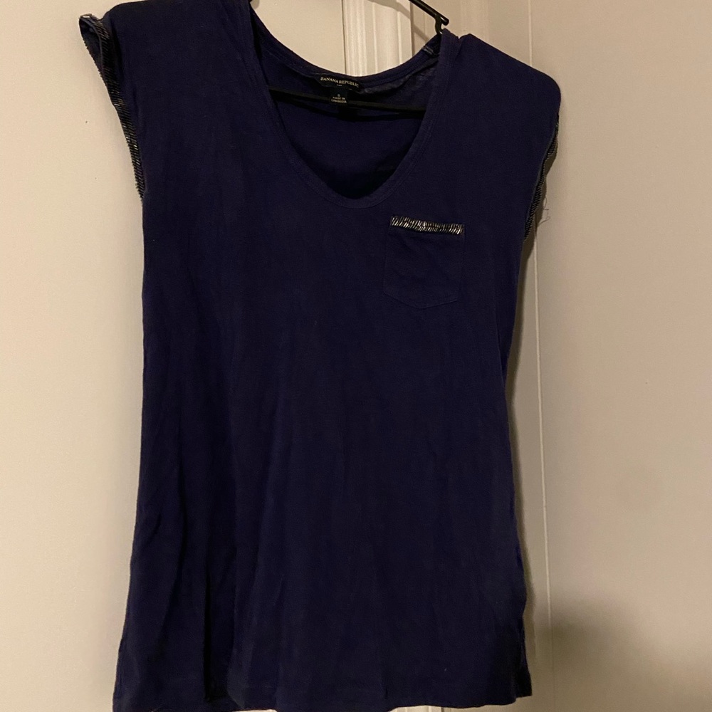 Blue beaded tee shirt blouse
